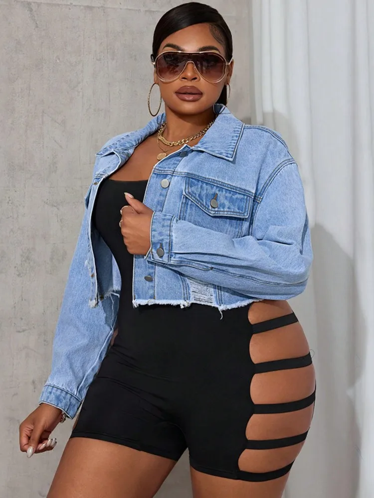 3XL حجم كبير بلوزات الإناث غير رسمية النساء الدنيم سترة ربيع الخريف ملابس طويلة الأكمام الجينز الصدريات واحدة الصدر 5XL 4XL