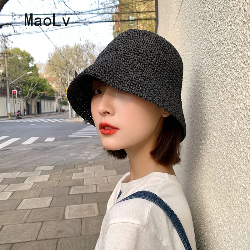 Beach Korean Straw Hat Summer Women Visor Bucket Hat Fisherman Hat Hand weaving Panama Girl Fishing Chapeau Sun Hats for Women