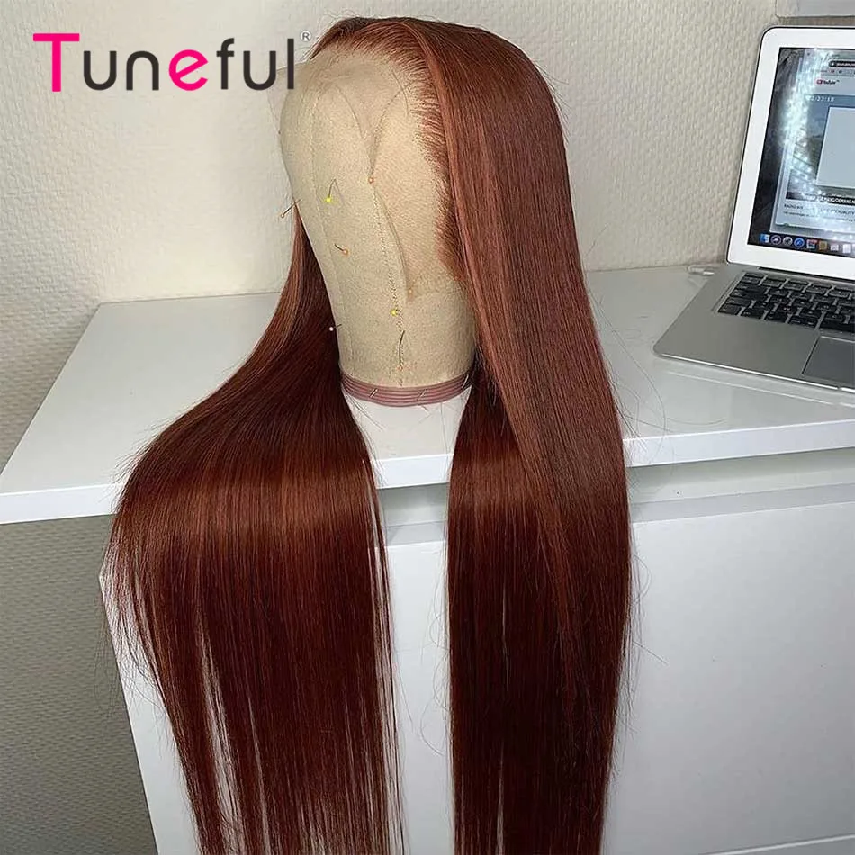 13x4 Auburn Brown Colored Human Hair Lace Front Wigs 180% HD Lace Frontal Wigs Straight Reddish Brown Fall Color Human Hair Wigs