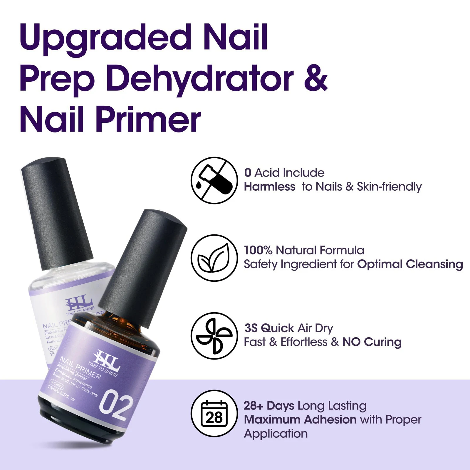 

HL Nail Dehydrator and Primer Acid Free Natural Nail Prep for Acrylic and UV Gel Nail Polish Fast Dry Superior Bonding Set