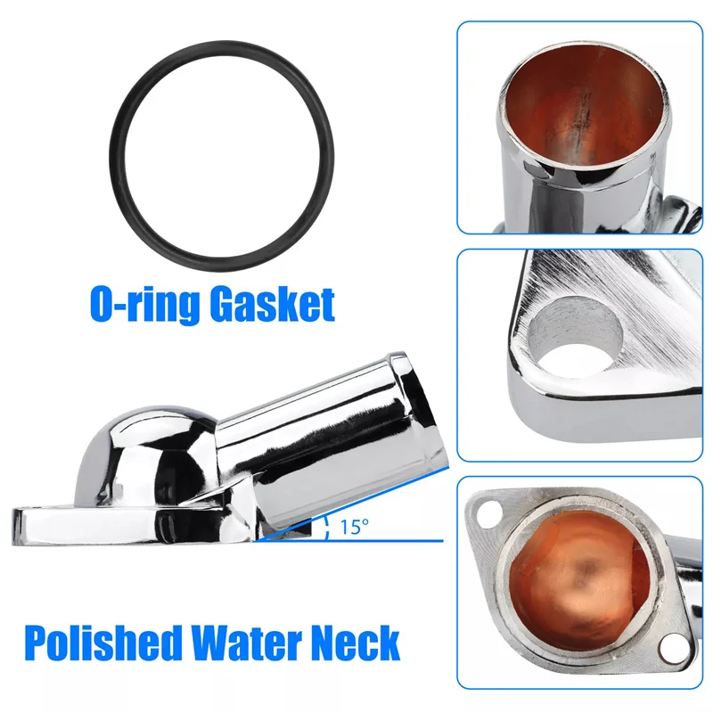 Alloggiamento termostato collo acqua SBC BBC 15 °   Per Chevy 265 283 305 327 350 383 396 400 427 454 472 502 Piccolo Grande Blocco