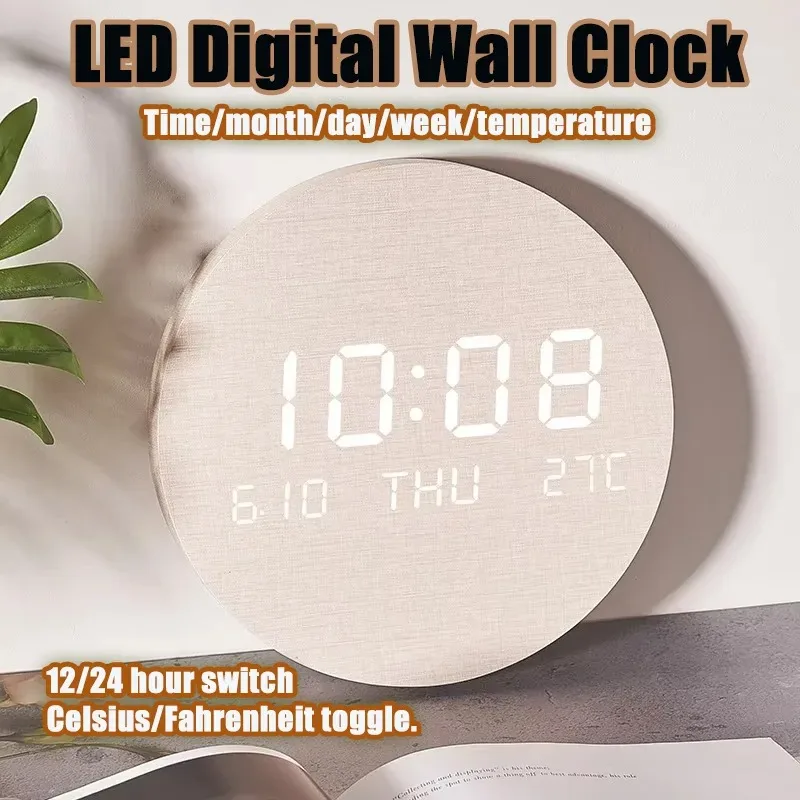 Simple Digital Wall Clock Temp Date Multi-function Display Large Screen LED Mute Clock Home Decor Living Room Decorative Clock