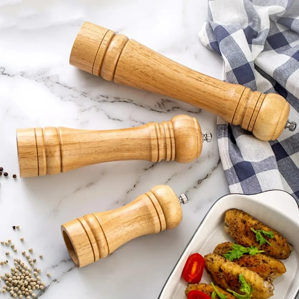 5/8/10 Inch Solid Wood Salt and Pepper Mills Spice Grain Grinder Kitchen Tools Mills with Adjustable Ceramic Grinding Core