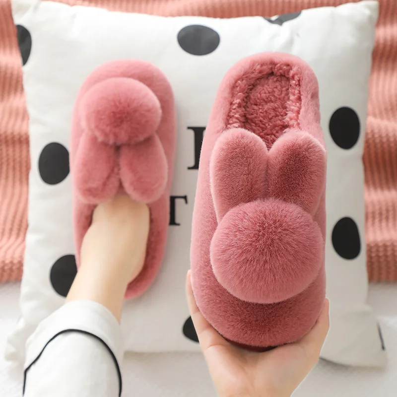 

Women men couple cotton slippers winter thick sole non-slip plush home indoor outdoor wear cute 3d fluffy warm house shoes