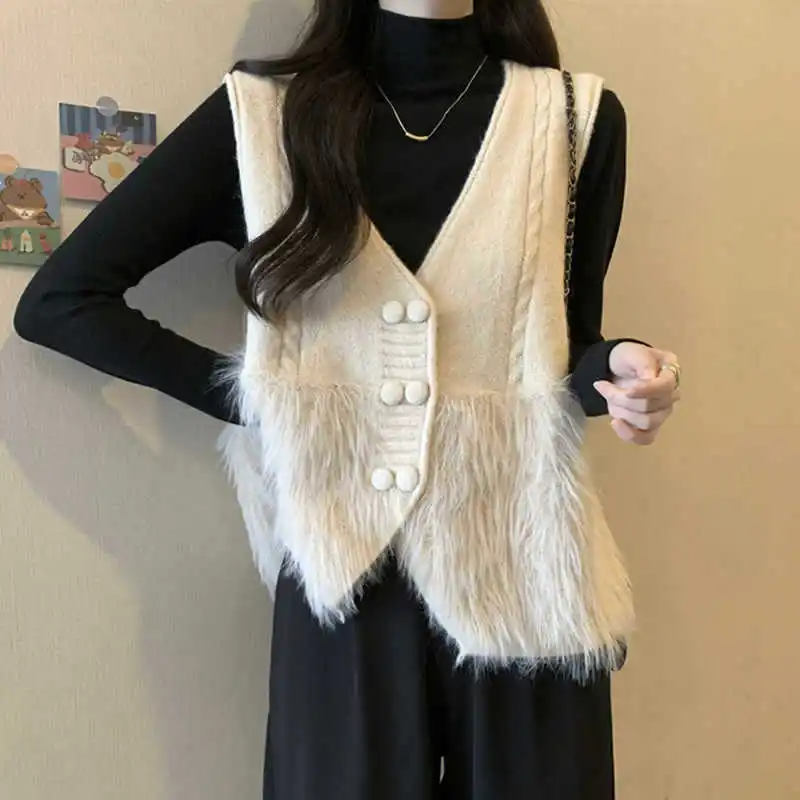 

Vests Coats Women Vest V Neck Sleeveless Knit Coat Y2k Streetwear Jackets Elegant Splice Casual Work Slim Fit 2026 Spring