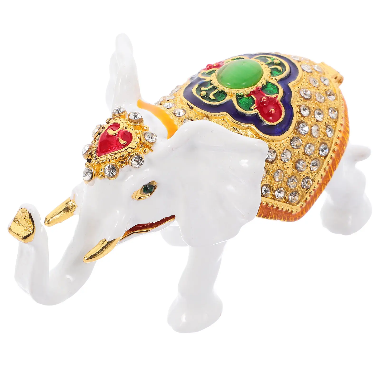 

Enamel Elephant Trinket Box with Rhinestones Hinged Jewelry Storage Animal Shape Ring Holder Decor Piece White