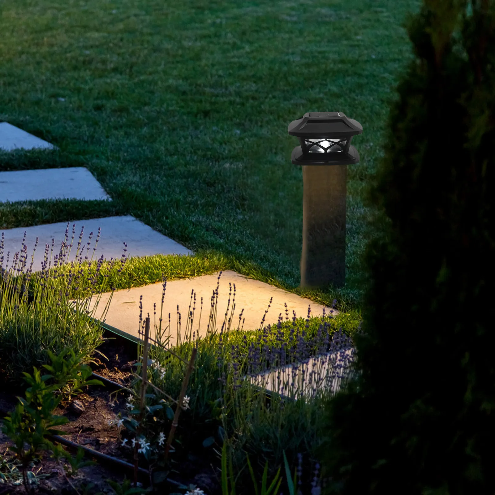 Solar Powered Post Light for Fence Deck Patio Outdoor Column Pillar Lamp Garden Decor Weather Resistant Built in Large Capacity