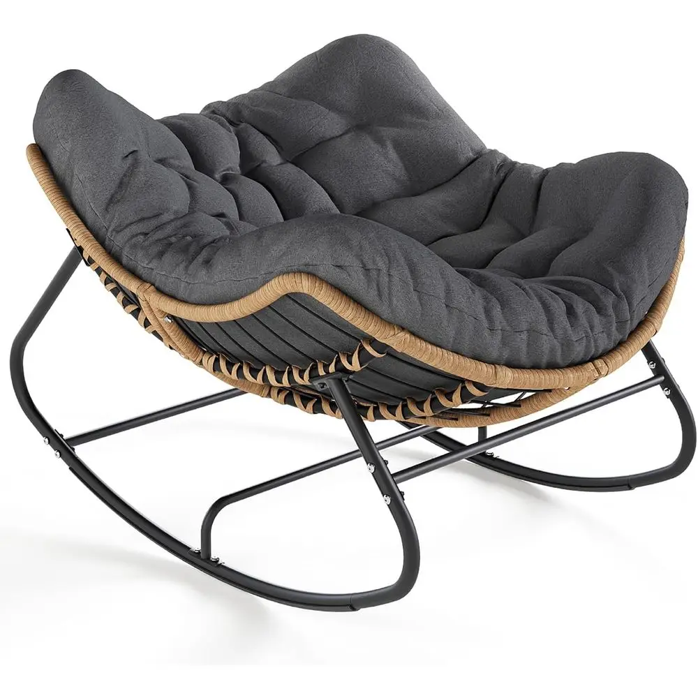 

Oversized Outdoor Wicker Rocking Chair for Patio, Garden, and Comfortable Reading Lounge in Grey