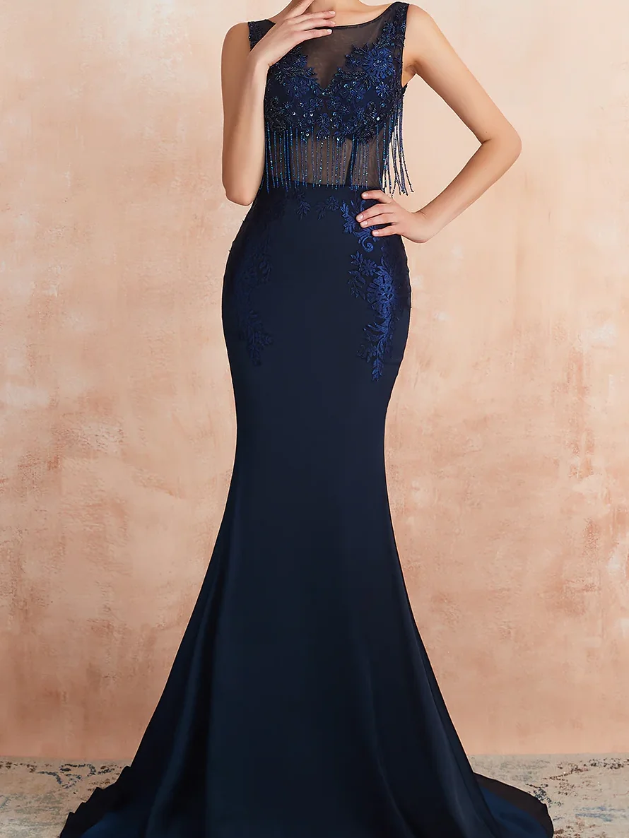 

Classic O-Neck Appliquins Backless Tassel Mermaid Mother Of Bride Wedding Dresses Bridal Gowns Customized