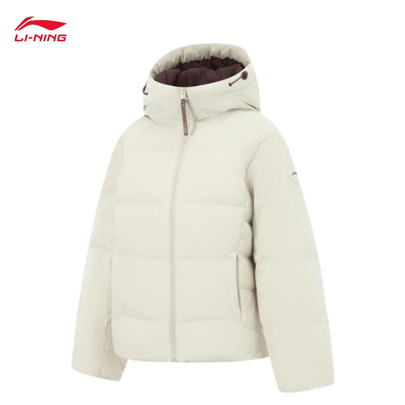 LI-NING Women's Fitness series LN WATER PROOF Hooded duck down warm short down jacket Casual loose-fit winter tops AYMV198