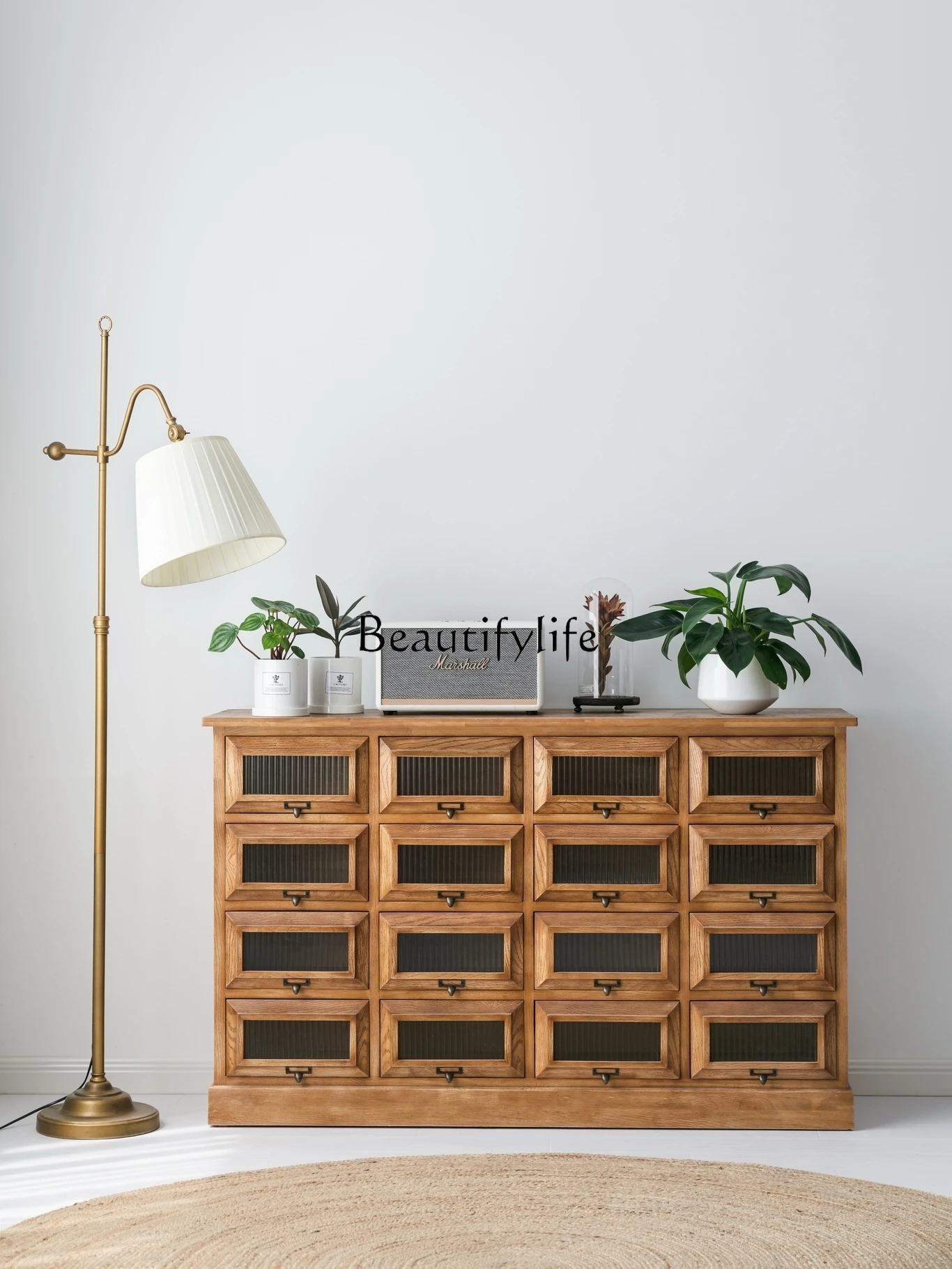 European-Style Retro Complete Chest of Drawers Solid Wood Chest of Drawer Bedroom Locker Wall Glass Storage Side Cabinet