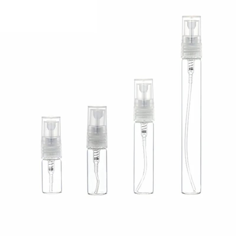 

50Pcs Mini Perfume Refillable Bottle Glass Clear Packaging Vials 2ml 3ml 5ml 10ml Clear Spray Screw Pump Atomizer Spray Bottles