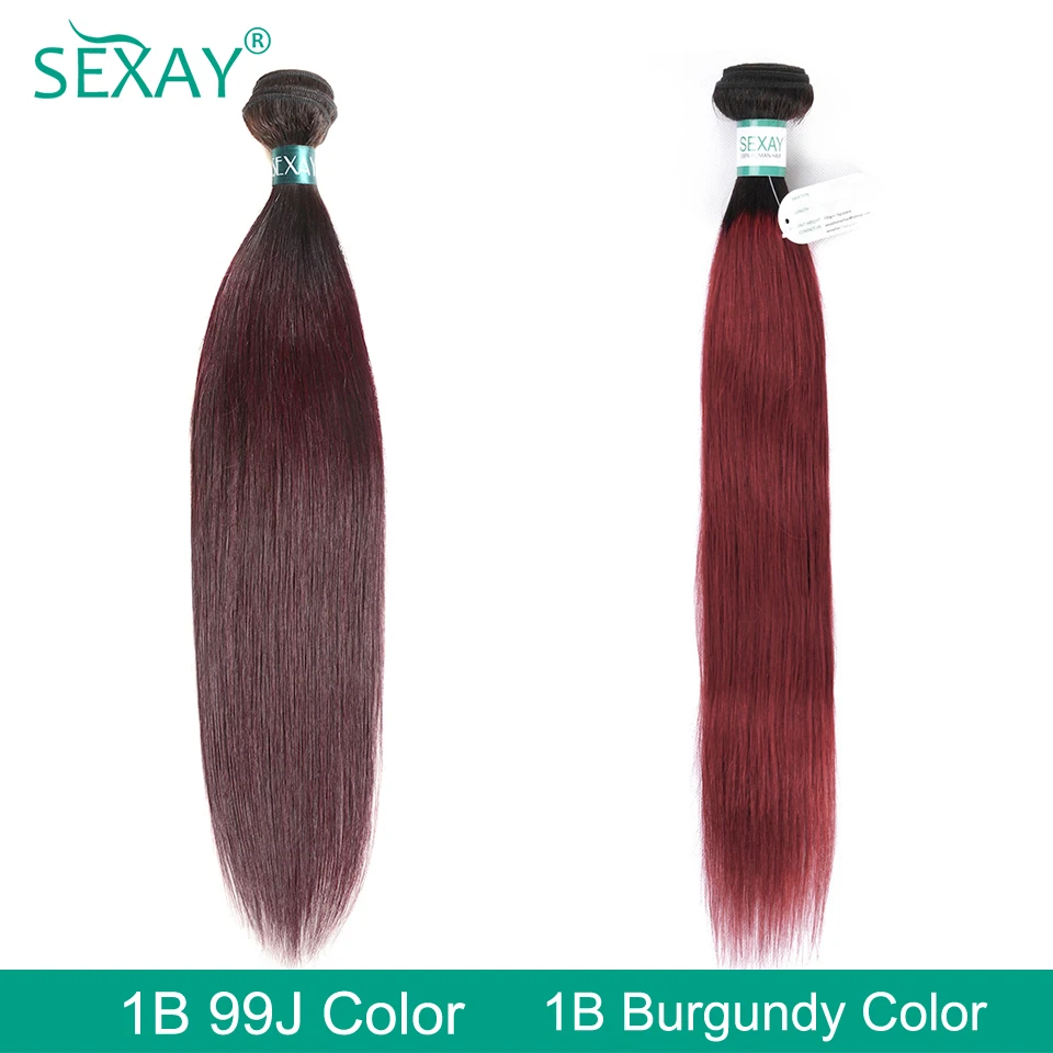 1B 99J Burgundy Bundles 1 Pc Ombre Dark Wine Red Brazilian Silky Straight Human Hair Weave Bundles 10-28 Dark Roots 2 Tone Hair