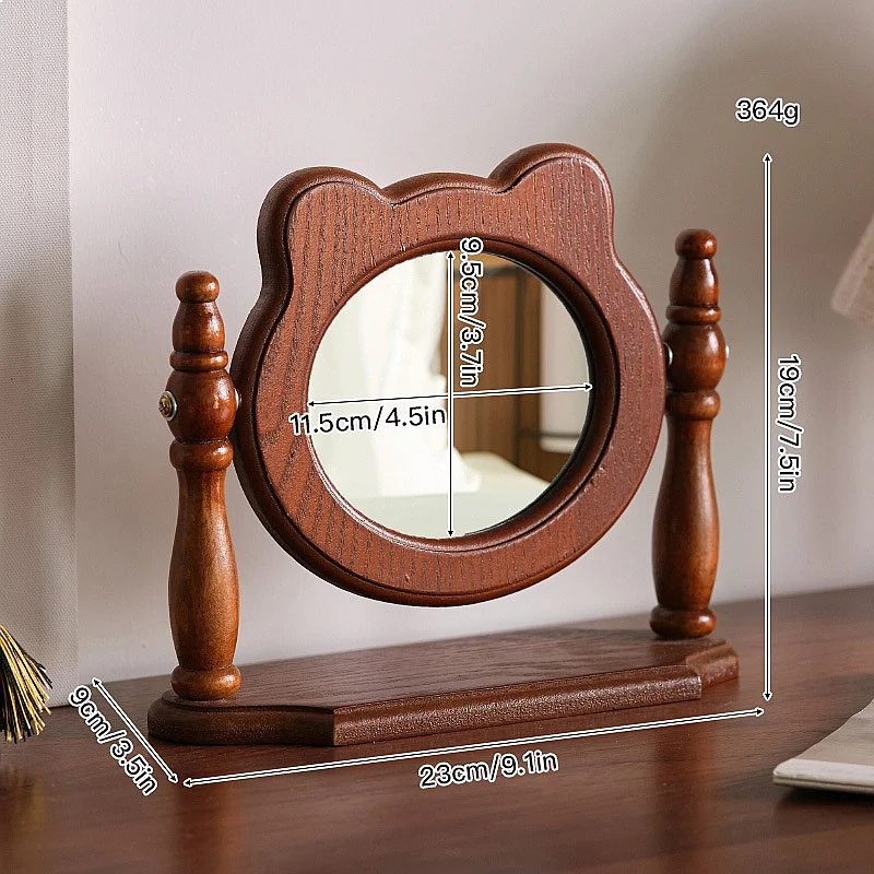 Ins French Vintage Wooden Makeup Mirror Heart Rabbit Bear Shaped Desktop Stand Dressing Table Decor for Girls