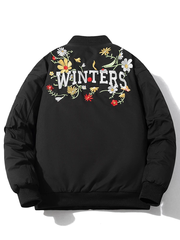 

Мужская свободная бейсбольная куртка с американской цветочной вышивкой, хлопковая куртка-пилот, осенне-зимняя новинка, верхняя одежда для пар