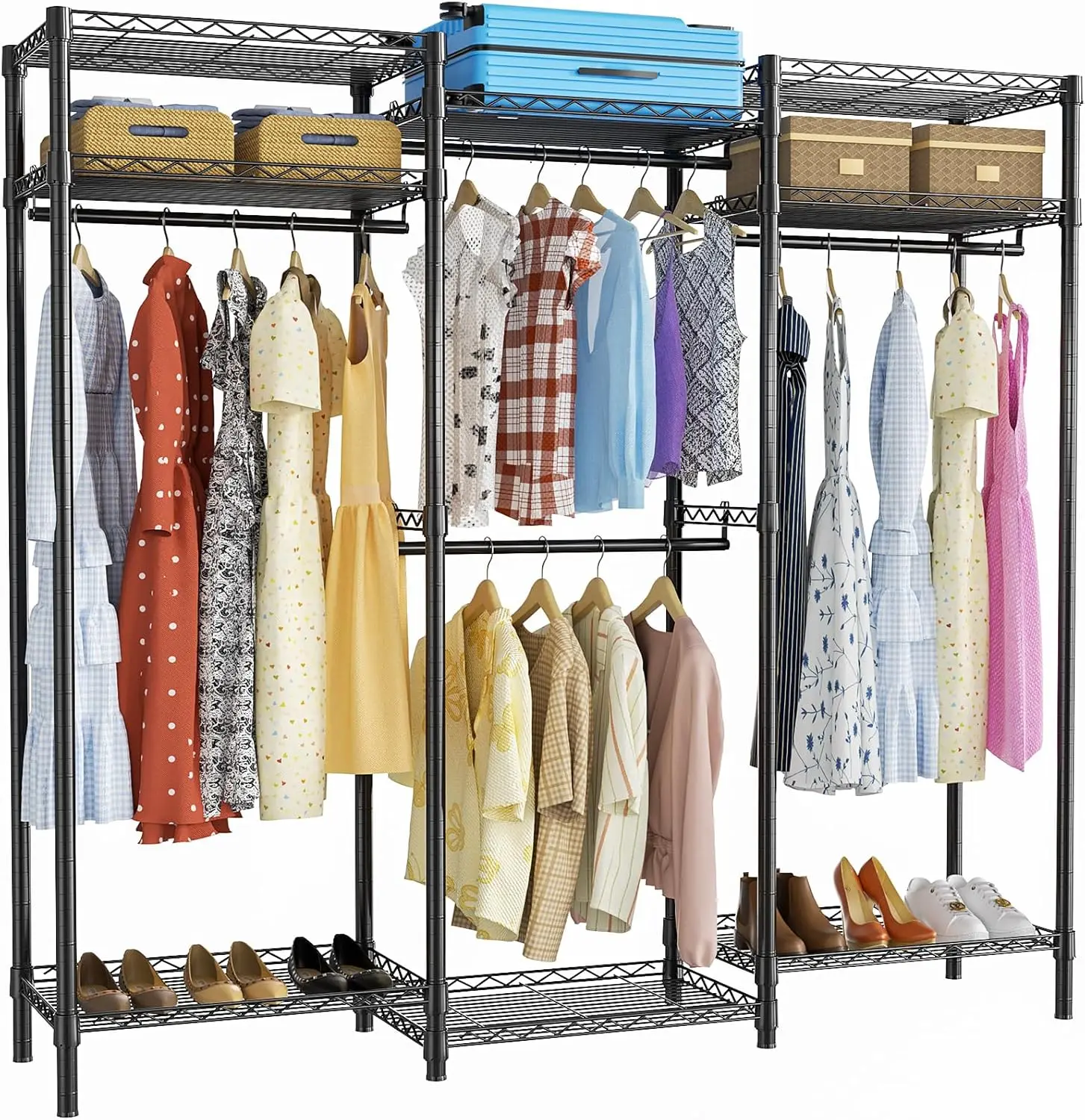 

Portable Closet Heavy Duty Clothes Rack Freestanding Wardrobe Closet Load 1000 LBS with Adjustable Wire Shelves