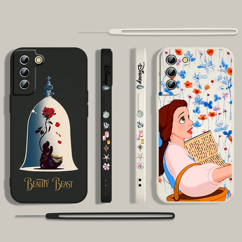 Beauty And Beast Princess For Samsung Galaxy S24 S23 S22 S21 S20 Pro FE Plus Ultra Liquid Left Rope Phone Case 5G Cover