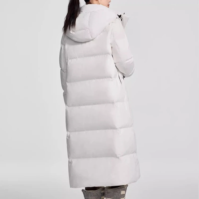 Chericom Langer Daunenmantel für Damen, solide Kapuze, langärmelig, Entendaunenjacke, warm, schwere, winddichte Mäntel, modisch, Y309103Y