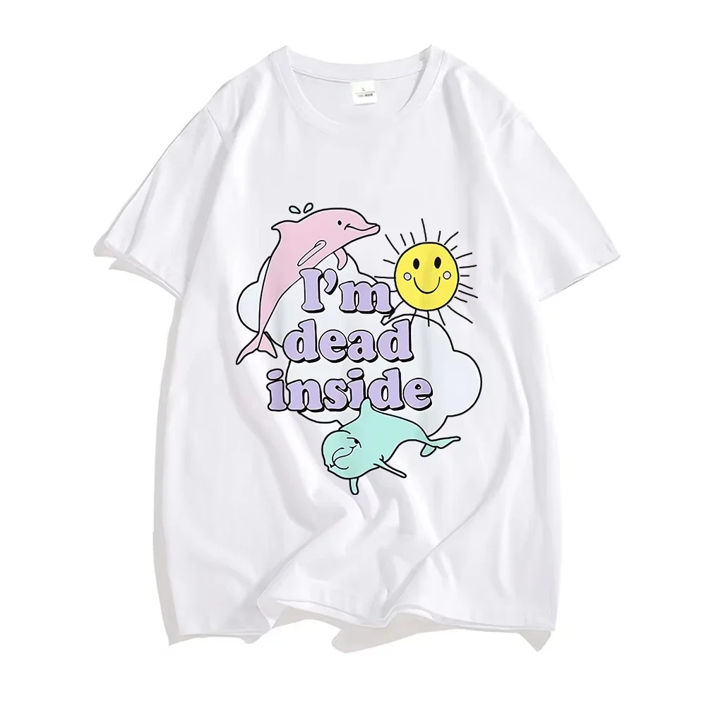 I'm Dead Inside Dolphin Tshirts 100% Cotton Trendy Shirts Couples Loose Tees Men/women Short Sleeve T Shirt Cute Animal T-shirt