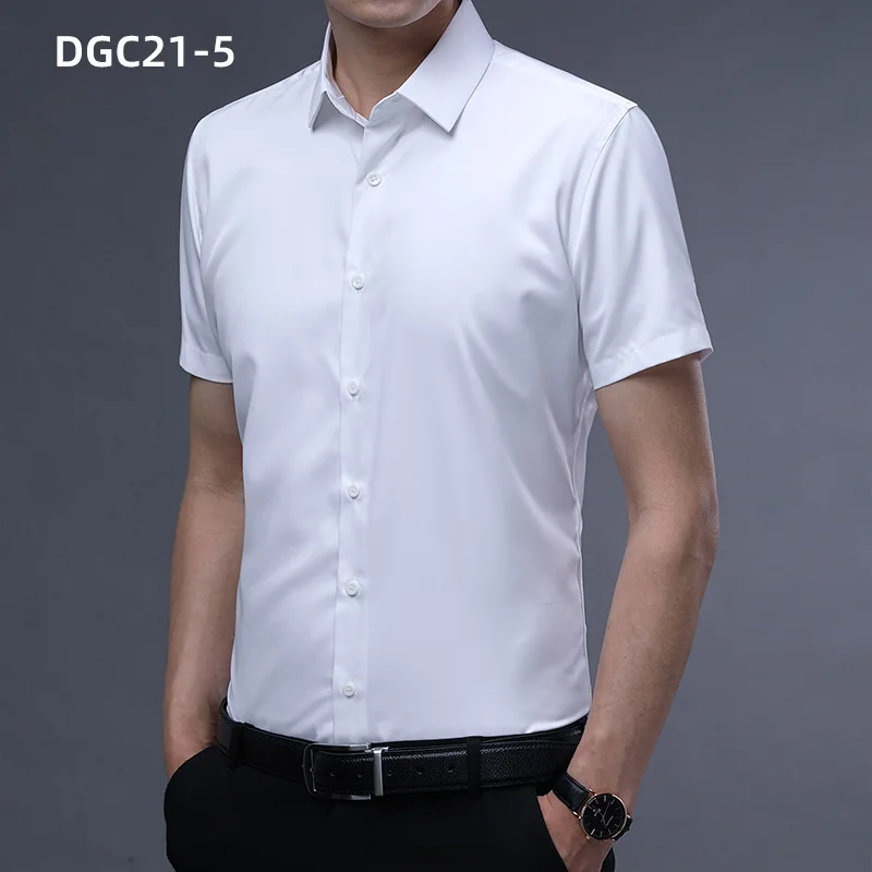 Men's Long Sleeve Shirt and Men Shirt Short Sleeve Slim Fit Luxurious Ice Silk Solid Color Business Ironless Korean Version 6XL