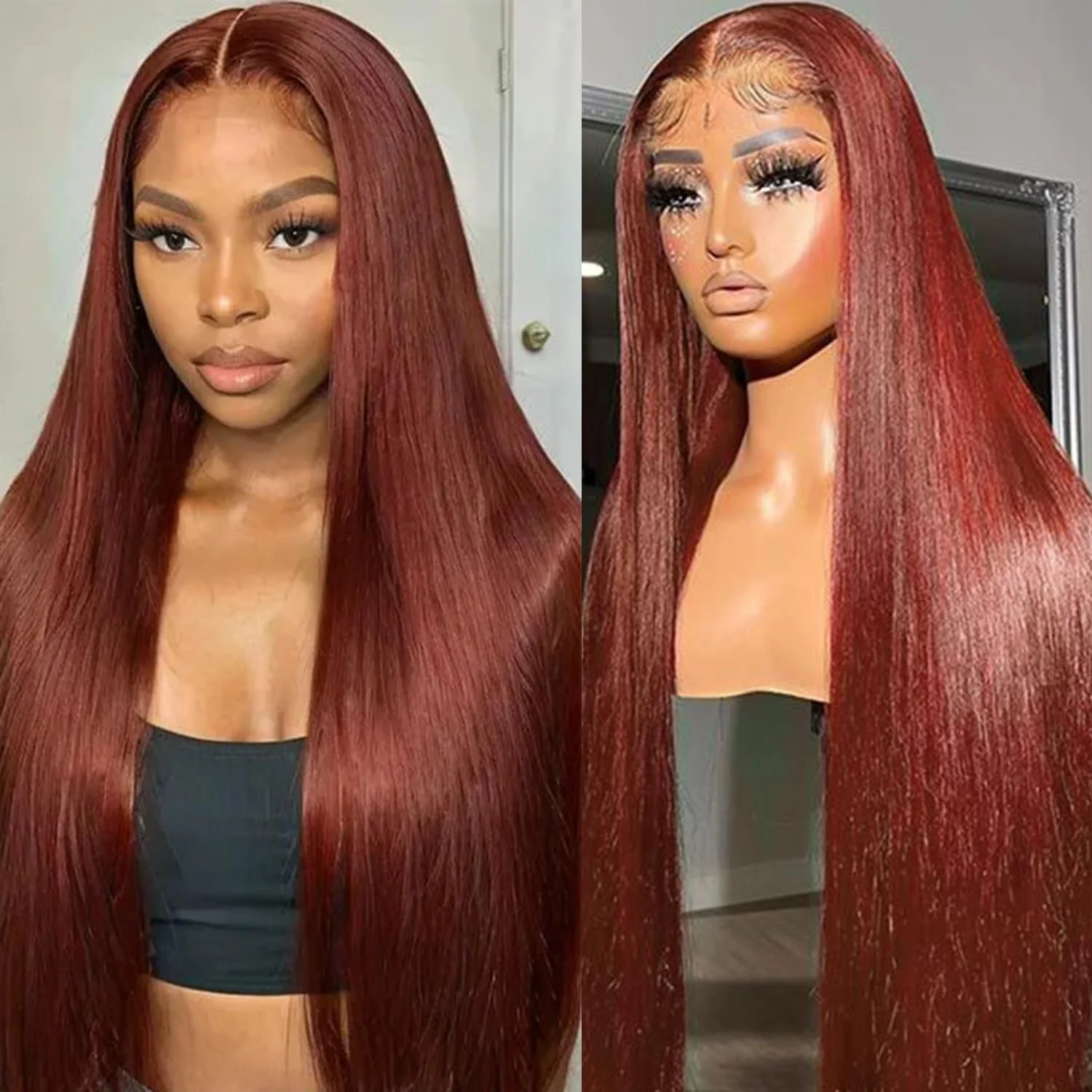 

Reddish Brown Bone Straight Human Hair Wig 13x4 Lace Front Wigs Human Hair For Women Brazilian Remy Straight Lace Front Wig