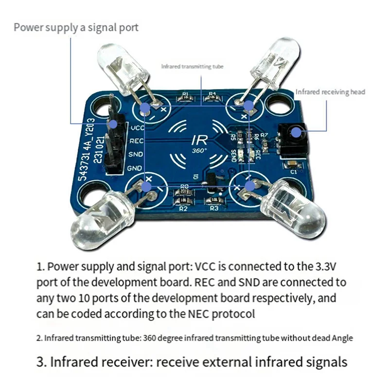 A99E-2X Infrared Transmitter-Receiver 360° Infrared Signal Transmission Without Dead Angle Multi-Functional Convenient Module