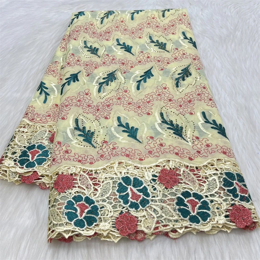 Lafaya With Stones Swiss Voile Lace Fabric 2024 High Quality Lace Cotton Fabrics Embroidery For Women Dress 5Yards