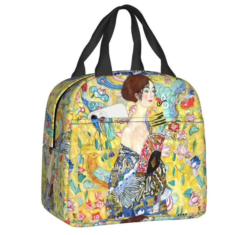 

Japanese Fan Lady Portable Lunch Box for Leakproof Gold Gustav Klimt Symbolism Cooler Thermal Food Insulated Lunch Bag Kids