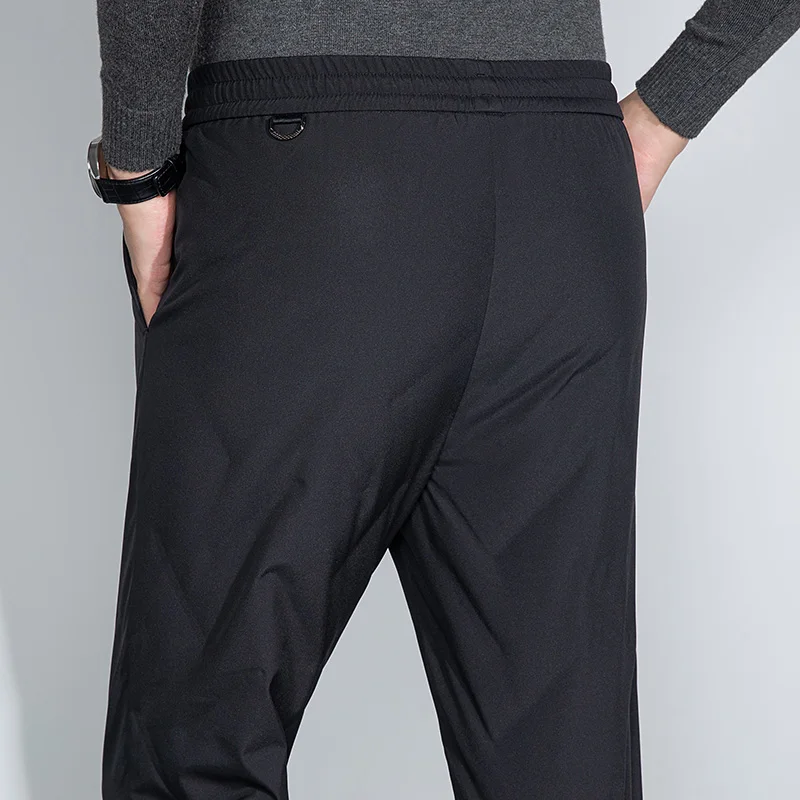 Men's Lightweight Duck Down Puff Pants Winter Cosy Warm Padded Straight Trousers Business Casual Menswear Leisure Style