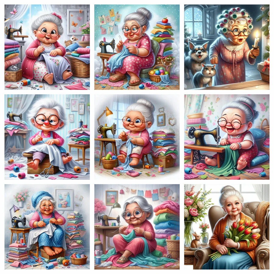 

Funny Grandma Doing Housework Art 5d Diamond Painting Kits Full Drills Old Lady Embroidery Cross Stitch Home Decor Gift