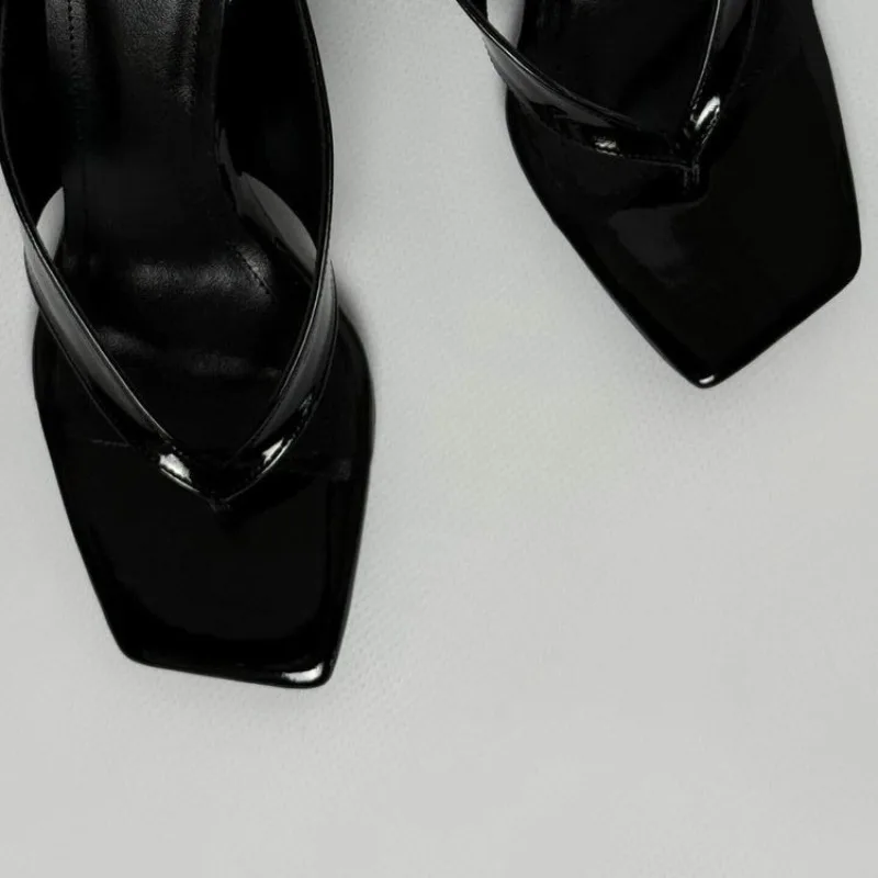 Black Square-toe Wedge Flip-flops 2026 New Niche Lightweight High Heels for Women view 2