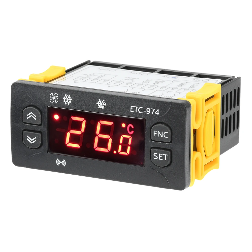 Dc 12v/24v ac 110v/220v ETC-974 controlador de temperatura geladeira descongelamento controle aquecimento termorregulador com sensor ntc