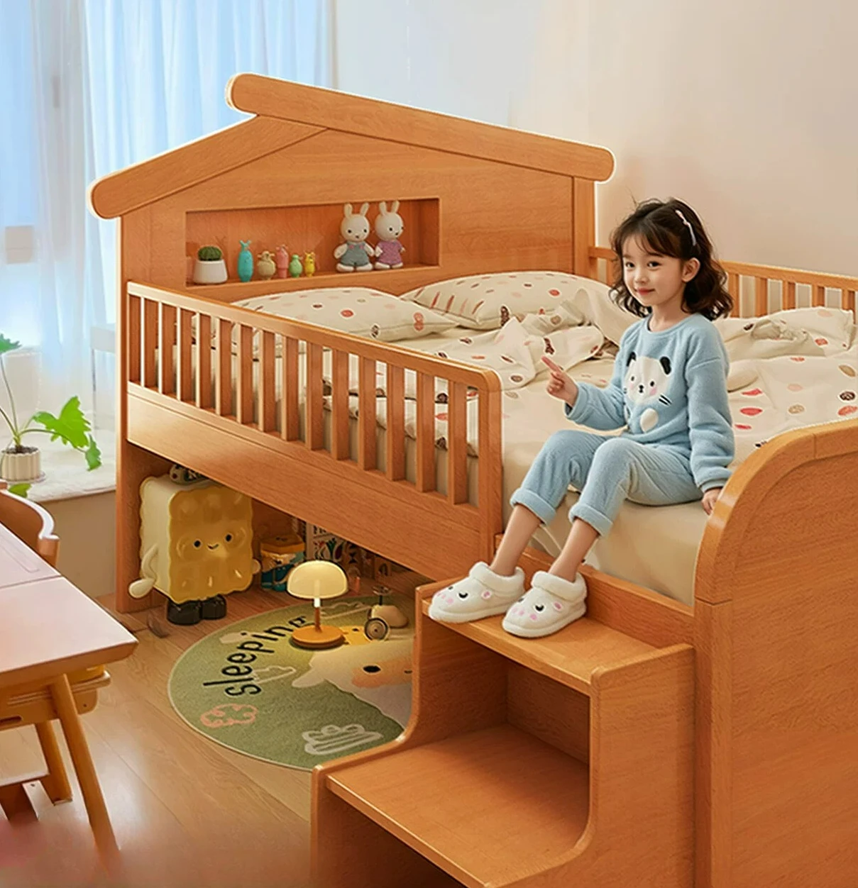 Customizable Solid Wood Children's Bed Beech Half-height Bed Boys 1.5m Guardrail Girls House Bed Multifunctional 1.2m Small