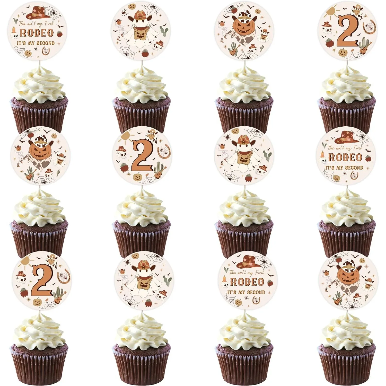 

Kreatwow-Halloween Western Cowboy Birthday Decor, Cupcake Toppers, Brown, 2nd Birthday Decor