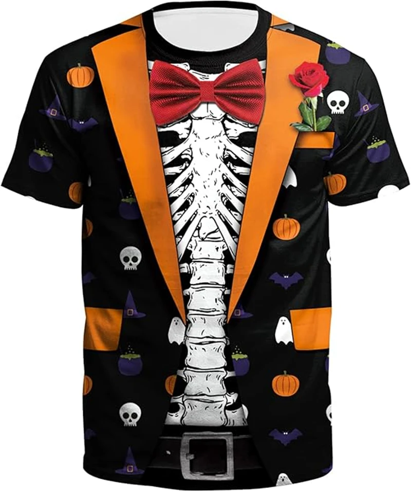 

New Halloween Skeleton 3D Graphic T Shirts For Men Women Harajuku Round Neck Tees Tops Clothing Skull Halloween Costume T-shirt