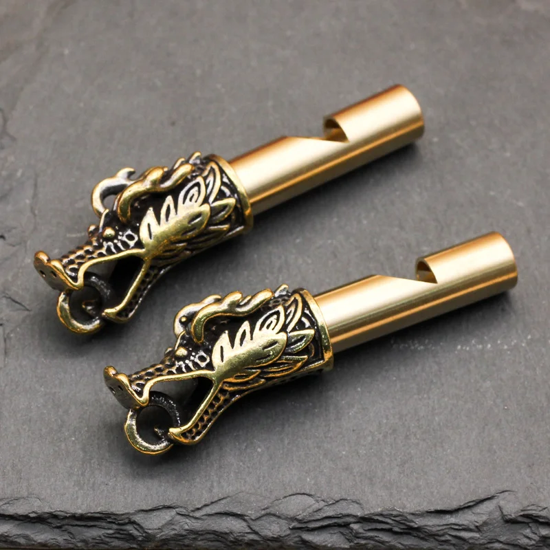 2pcs Brass Outdoor Rescue Whistle - Portable Keychain Design with Hanging Rope - Pendant Accessory