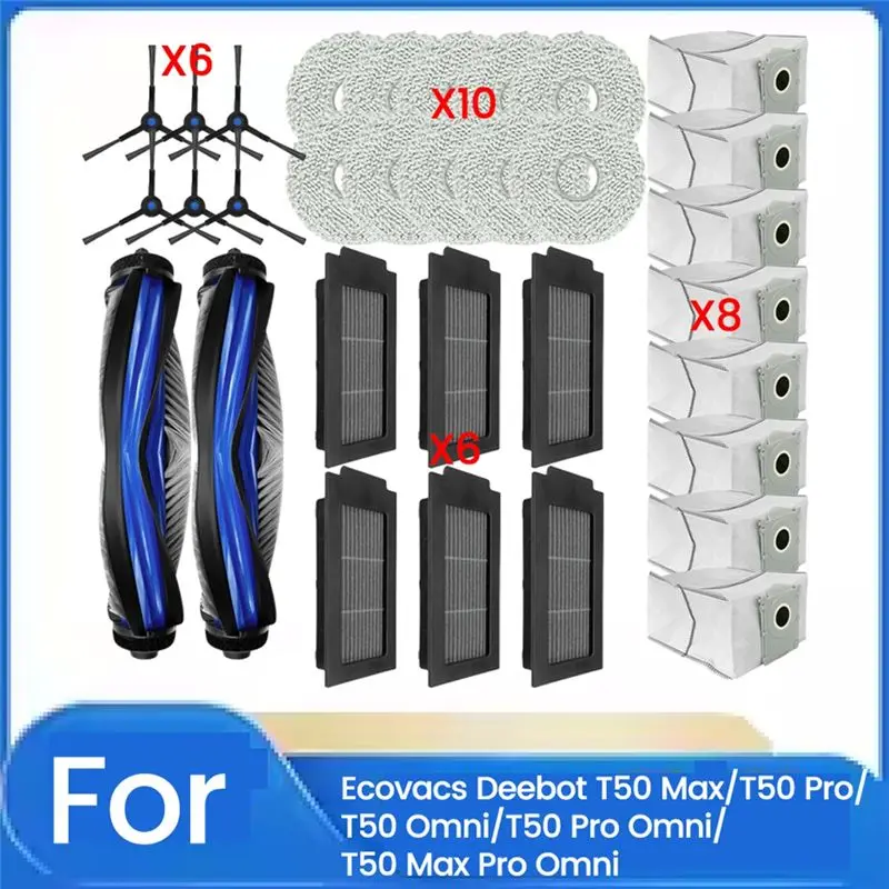 

Комплект запасных частей A40Z-32PCS для Ecovacs Deebot T50 Max/T50 Pro/T50 Omni/T50 Pro Omni/T50 Max Pro Omni: щетки, фильтры, мешки для пыли, салфетки для влажной уборки