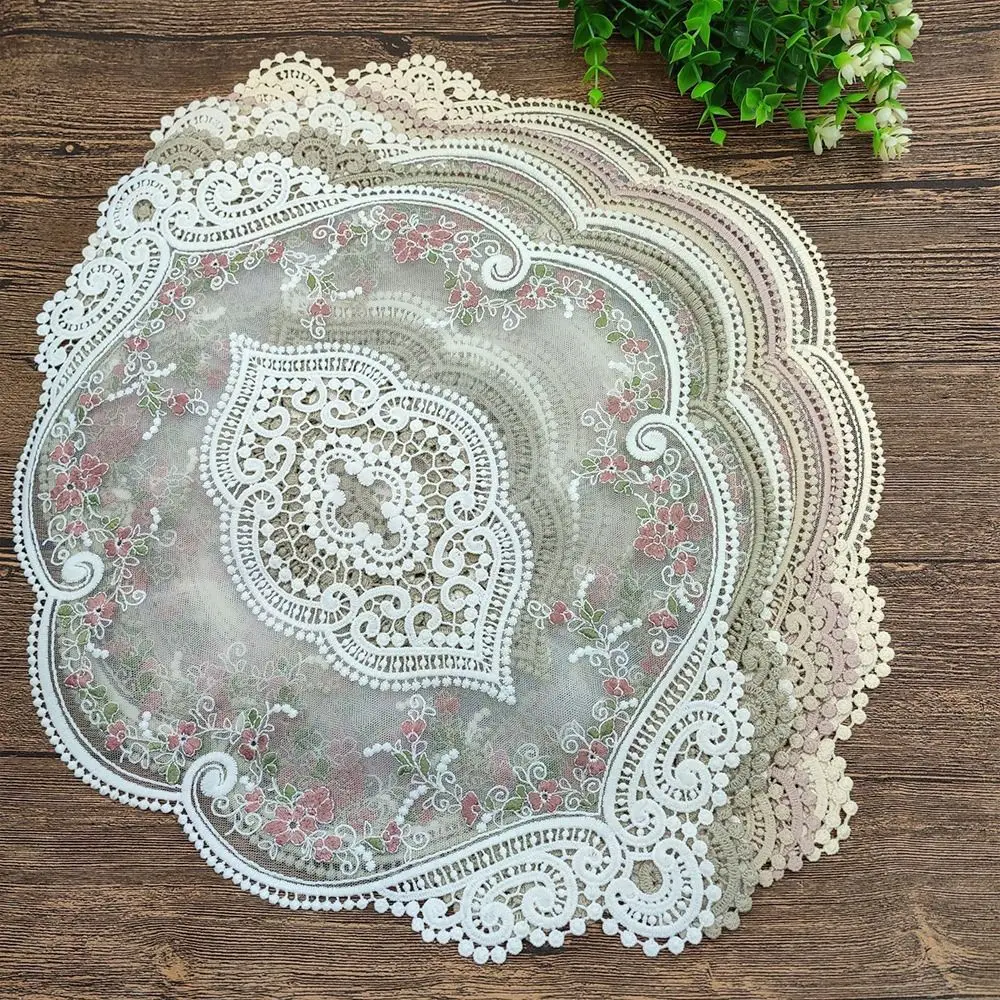 Oval Lace Embroidered Coaster Anti-scald Photo Props Dining Table Cover European Style Headboard Decorative Pad for Home Decor