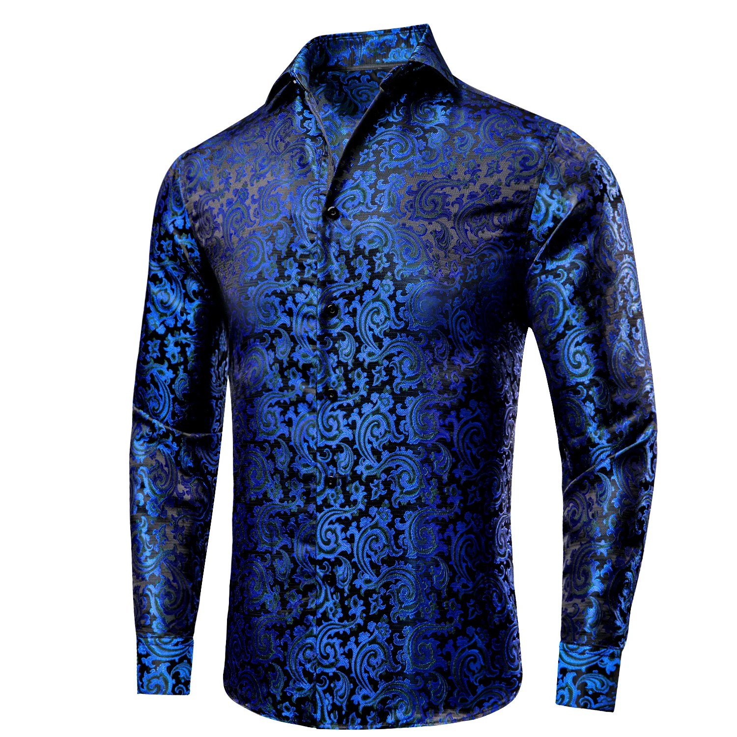 

Hi-Tie Navy Blue Mens Shirts Long Sleeve Dress Causal Shirt Blouse for Male Wedding Gift Party Ofiice Work High Quality