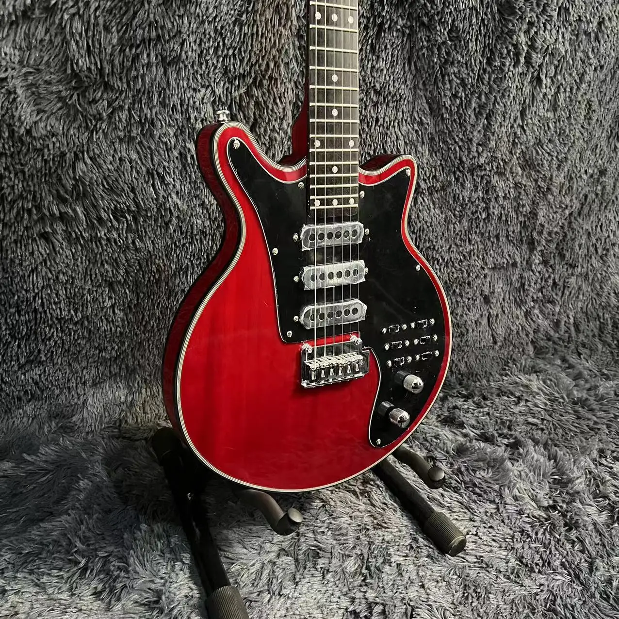 Guitarra Brian May E, cuerpo sólido, diapasón de palisandro, Color rojo, puente Floyd Tremolo, pastillas de 3 quemaduras, Guitarra F de alta calidad