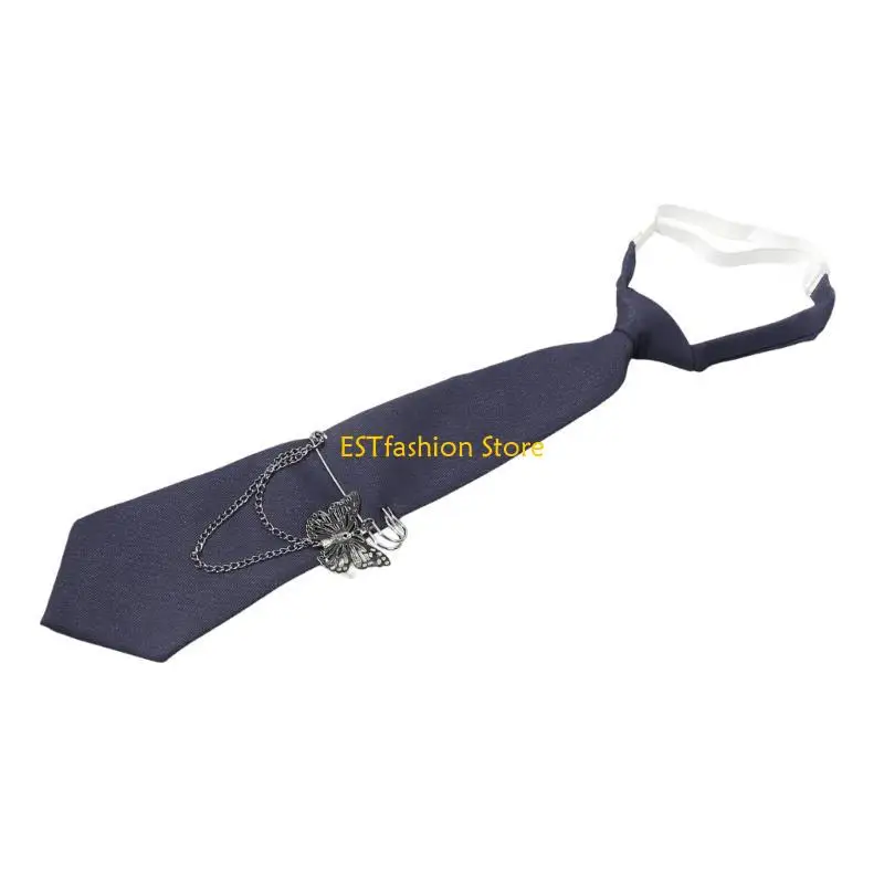 y5gc student pre inied inies inies preepy look butterfly pin metal chain dark tie tie cravat intage vintage explication