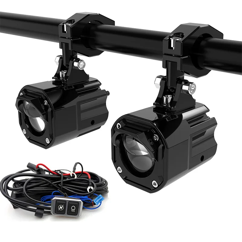 1set Motorcycle Headlight LED Auxiliary Lamp Flashing Spotlight High Low Beam +Wire switch For BMW Yamaha Honda Kawasaki .