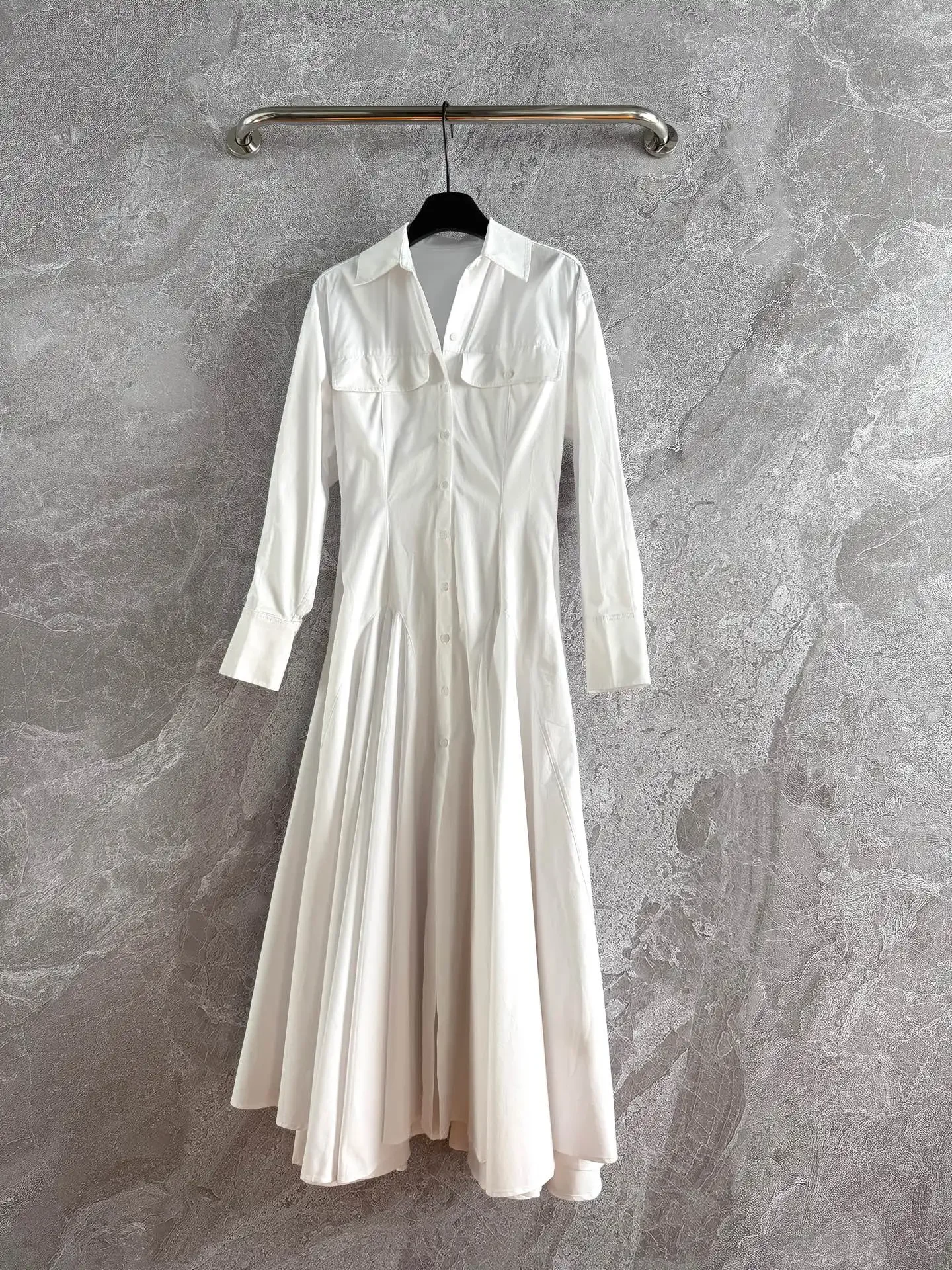 Frauen Schwarz oder Weiß Hemd Kleid Umlegekragen Langarm Einreiher Casual Weibliche 100% Baumwolle Robe