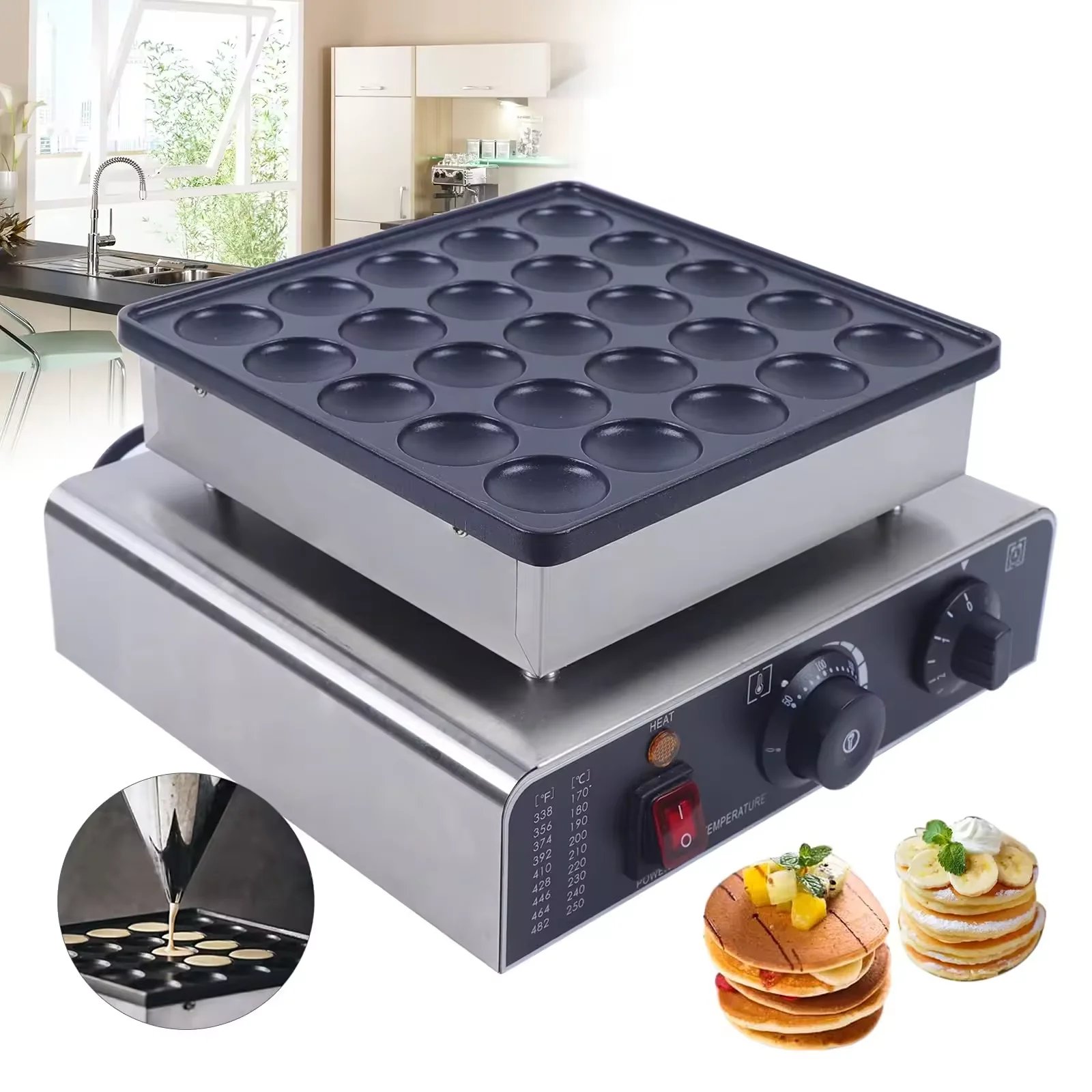 Commercial 25 Pieces Double Heating Plates Mini Pancake Maker Multi-Function Muffin Waffle Machine Dorayaki Making Machine