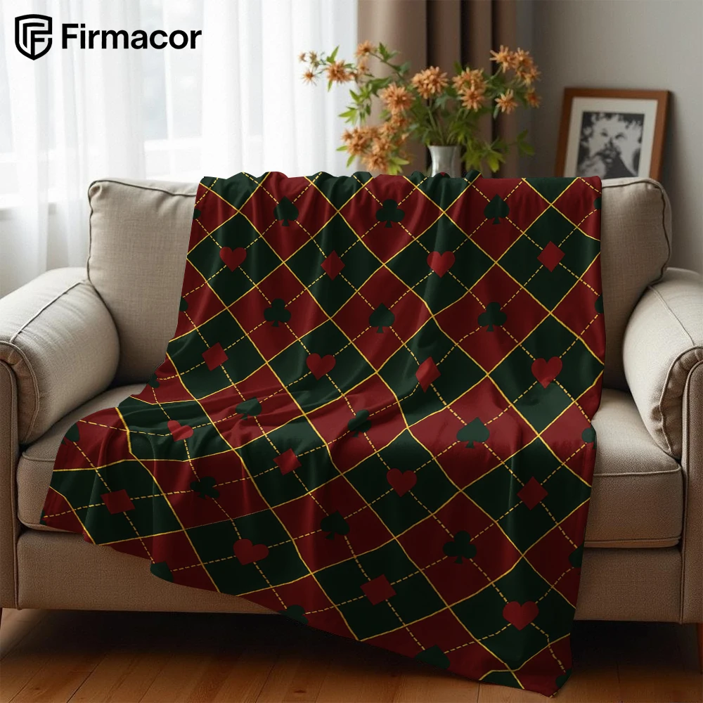 Card Suit Argyle Ultra Soft Sherpa Fleece Blanket Fluffy Warm Halloween Cozy Throw for Sofa Couch Bedroom Gift All season