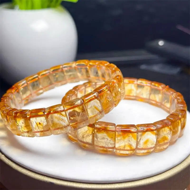 Natural Citrine Bangle Quartz Crystal Yoga Reiki Healing Fengshui Stretch Bangles Female 1PCS 13MMX9MM