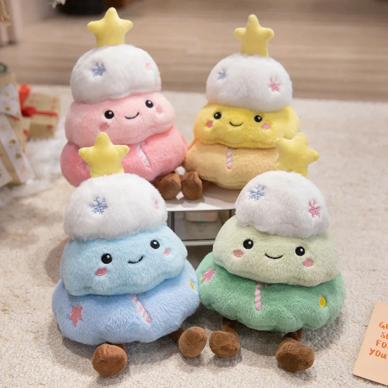 

25cm Kawaii Plush Cake Christmas Tree Pillow Stuffed Green Plant with Legs Plushie Decoration Party Prop Gift