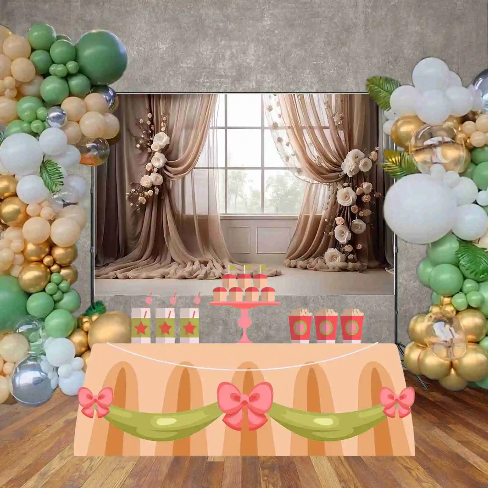 MOON.QG Vintage Wall Birthday Backdrop Women Flower Draping Cloth Bohemian Background Custom Party Decoration Photozone Supplies