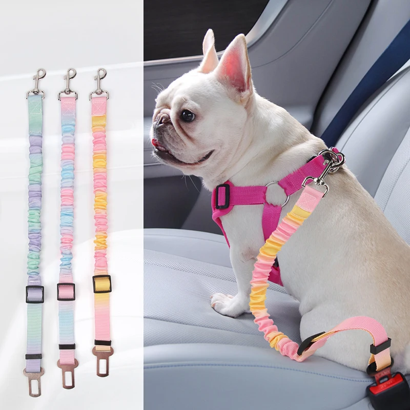 Retractable Elastic Pet Safety Belt Adjustable Anti Chew Tangle Free Travel Secure Car Safety Strap for Cat Dog Outdoor Pet Gear