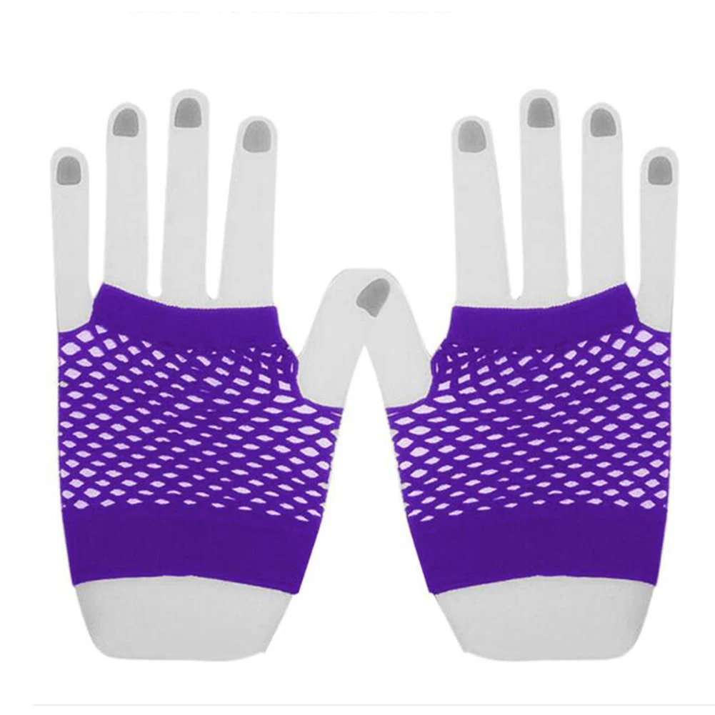 Summer New Women Girls Fashion Neon Candy Color Short Gloves Mittens Fingerless Half Finger Sexy Hollow Out Mesh Fishnet Gloves